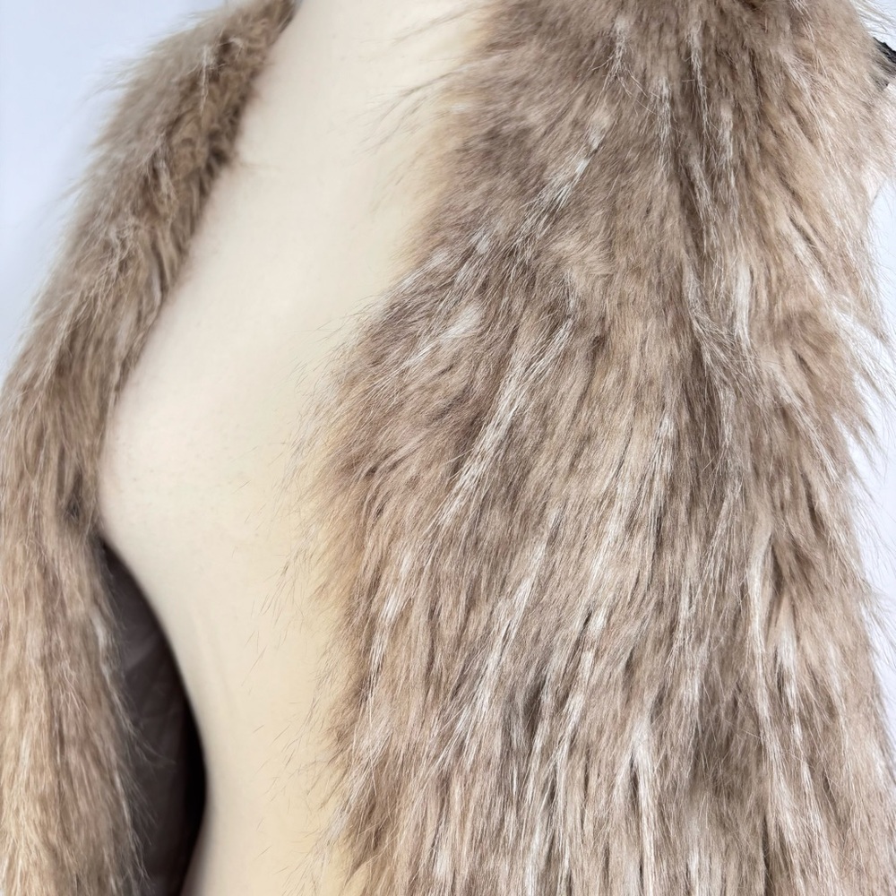 Boho Faux Fur Open Front Vest Beige Tan Brown Layer Knit Back Sebby Small